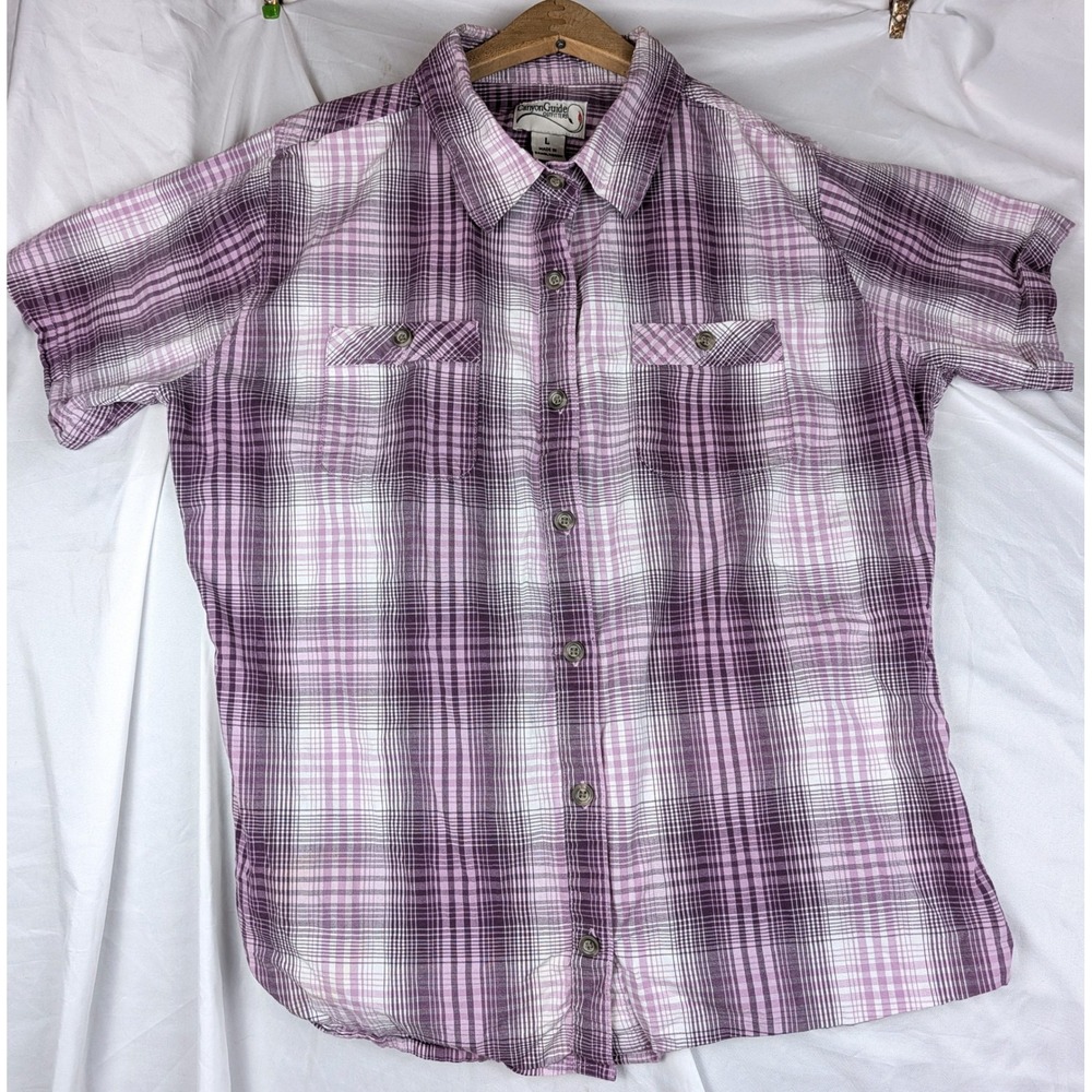 Canyon Guide Outfitters Womens Large Purple Plaid Short Sleeve Button Up Shirt